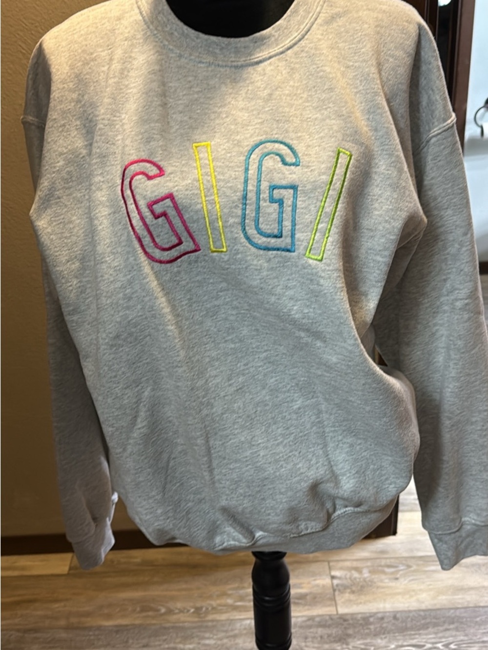 GIGI Embroidered Heather Gray Crewneck Sweatshirt